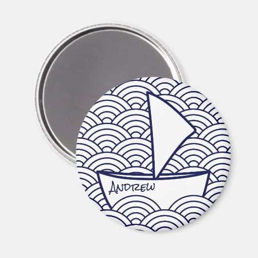 Bateau sur Waves Round Magnet (Recto/Verso)