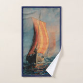 Bateau viking/bateau long en voilier sur fond bleu (Serviette à main)