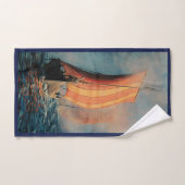 Bateau viking/bateau long en voilier sur fond bleu (Serviette à main)