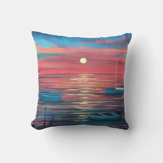 Bateaux à coussin d'accentuation au coucher du sol (Recto)
