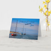 Bateaux à voile à l'ancre carte d'anniversaire pou (Fleur jaune)