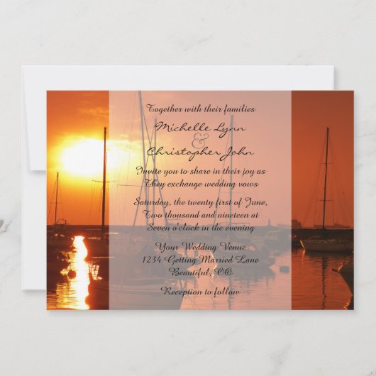 Bateaux à voile à Sunset Beach Wedding Invitation (Devant)