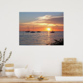 Bateaux à voile au coucher du soleil - Poster (Cuisine)