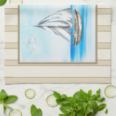 Bateaux à voile dans une serviette de cuisine Blue (Plié)