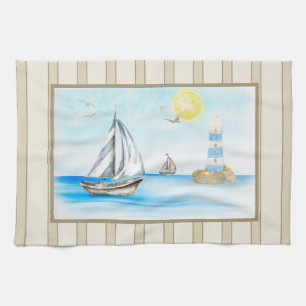 Bateaux à voile dans une serviette de cuisine Blue