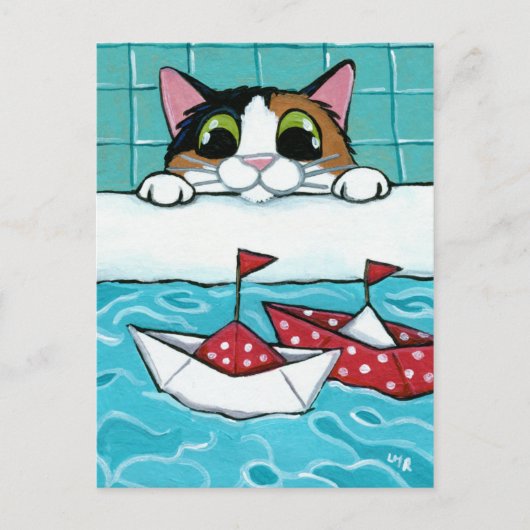 Bateaux à voile papier - Calico Cat Art Carte post (Devant)