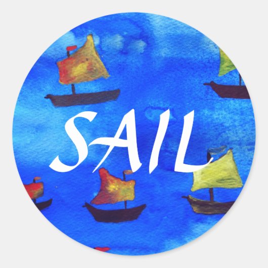 Bateaux aquarelle Bleu Sticker rond, brillant (Devant)