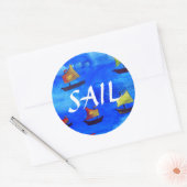 Bateaux aquarelle Bleu Sticker rond, brillant (Enveloppe)