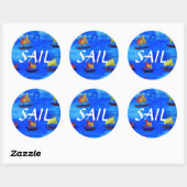 Bateaux aquarelle Bleu Sticker rond, brillant (Feuille)