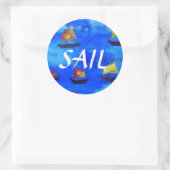 Bateaux aquarelle Bleu Sticker rond, brillant (Sac)