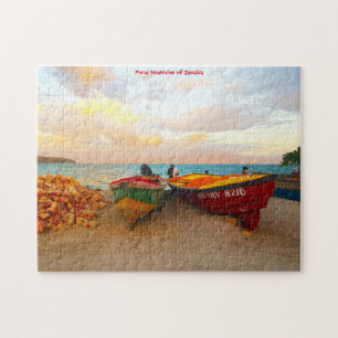 Bateaux de pêche sur une plage de Jamaïque. Puzzle