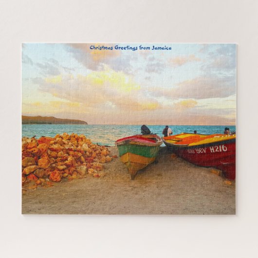 Bateaux de pêche sur une plage de Jamaïque. Puzzle (Horizontal)
