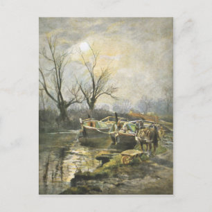 Bateaux du canal au coucher du soleil carte postal