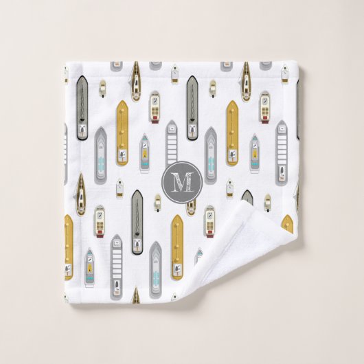 Bateaux nautiques Sur la rivière blanc w monogramm (Gant de toilette)
