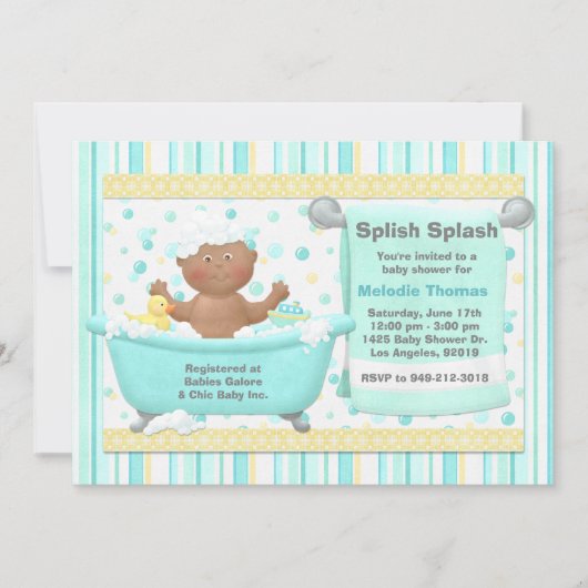 Bath Baby shower Invitation African American Kaart (Voorkant)