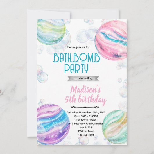 Bath bomb birthday party invitation kaart (Voorkant)