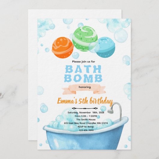 Bath bomb Party Invitation (Devant / Derrière)