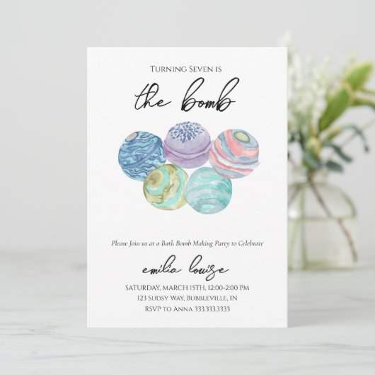 Bath Bomb Verjaardagsfeestuitnodiging Kaart (Staand voorkant)