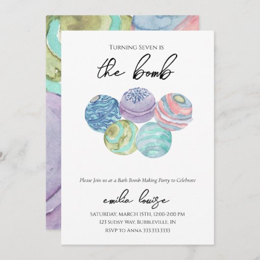 Bath Bomb Verjaardagsfeestuitnodiging Kaart (Voorkant / Achterkant)