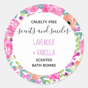 Bath Bomb  Waterverf Bloemen Productlabels Ronde Sticker