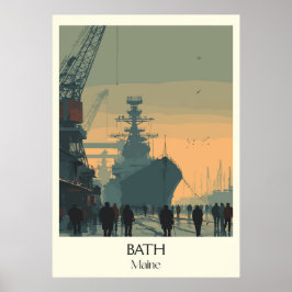 Bath Maine scheepswerf City Travel Art Poster