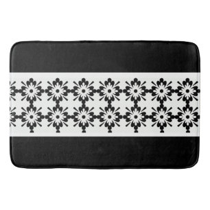Bath Mat/Black en White Floral Shapes Badmat