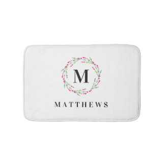 Bath Mat - Floral Circle Monogram Name