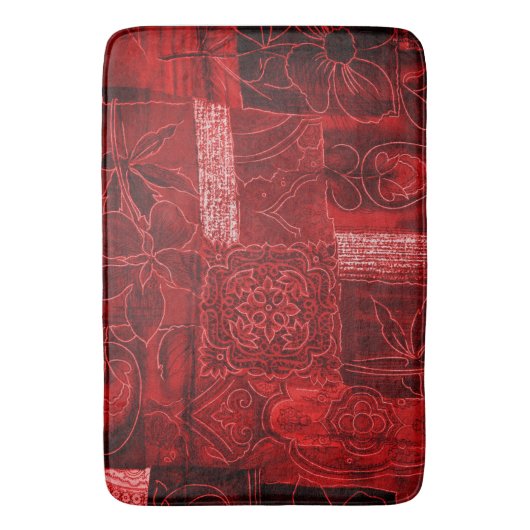 Bath Mat Large Red Floral Print Patchwork (Voorkant Verticaal)