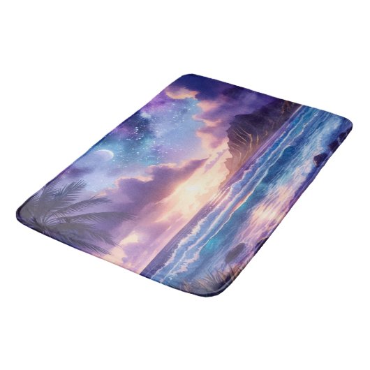 Bath Mat Paarse nacht Sky Moon Tropisch strand (Gekanteld)