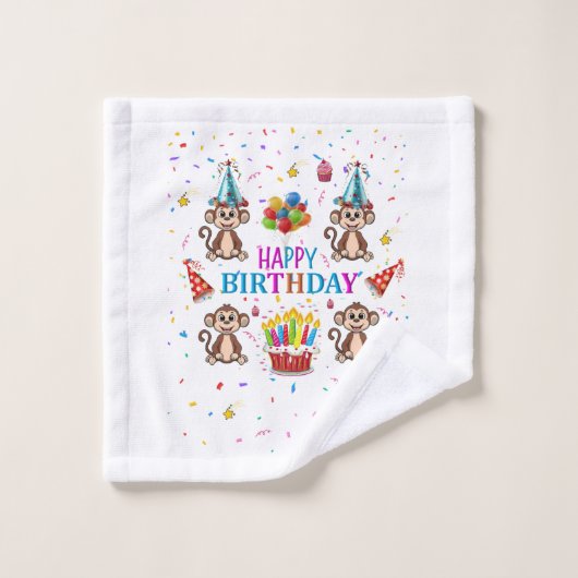 Bath Towel Sets, Happy Birthday Monkey Cupcake (Gant de toilette)