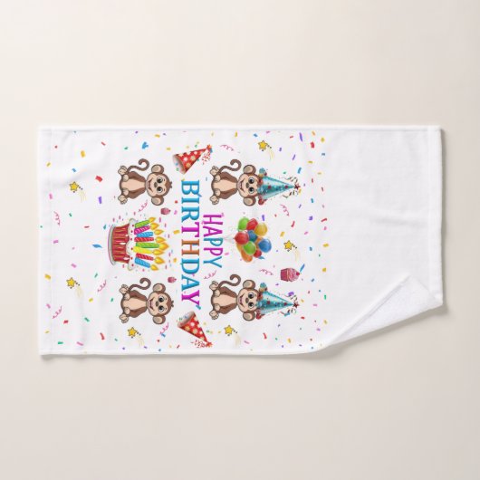 Bath Towel Sets, Happy Birthday Monkey Cupcake (Serviette à main)
