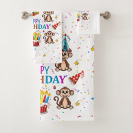 Bath Towel Sets, Happy Birthday Monkey Cupcake Bad Handdoek