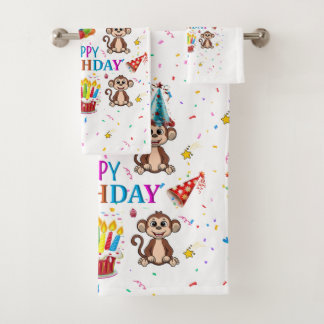 Bath Towel Sets, Happy Birthday Monkey Cupcake Bad Handdoek