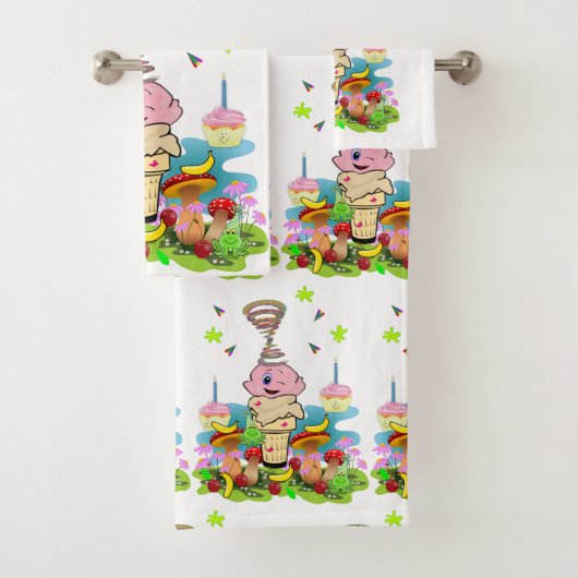 Bath Towel Sets, Twin Happy Birthday Cupcake Bad Handdoek (Insitu)