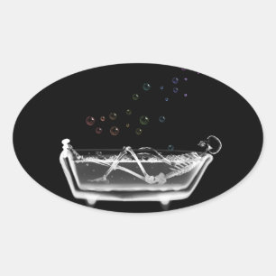 Bath Tub X-Ray Skeleton - Regenboogballonnen Ovale Sticker