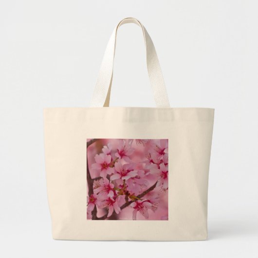 Bathed in Roze Japanse Cherry Blossom Grote Tote Bag (Voorkant)