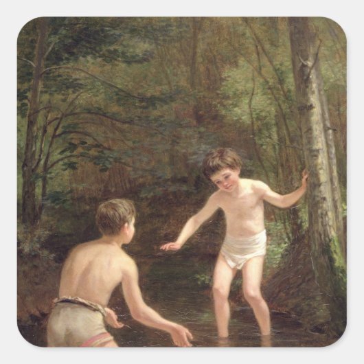 Bathing Boys, 1873 Vierkante Sticker (Voorkant)