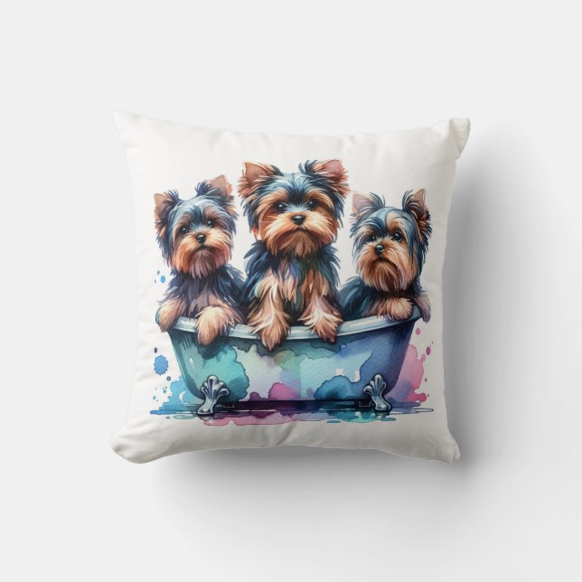 Bathing Yorkies Sierkussen (Voorkant)