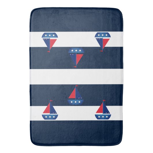 Bathmat - Blue Stripes Sailboot Badmat (Voorkant Verticaal)