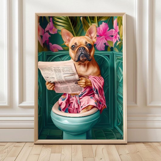 Bathroom Fawn French Bulldog Print Funny Poster Fr