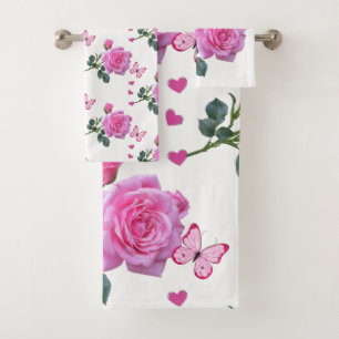 Bathroom handdoeken stelt roze roze roze vlinder v
