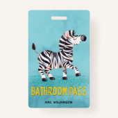 Bathroom Pass Cute Zebra Teacher School Badge (Achterkant)
