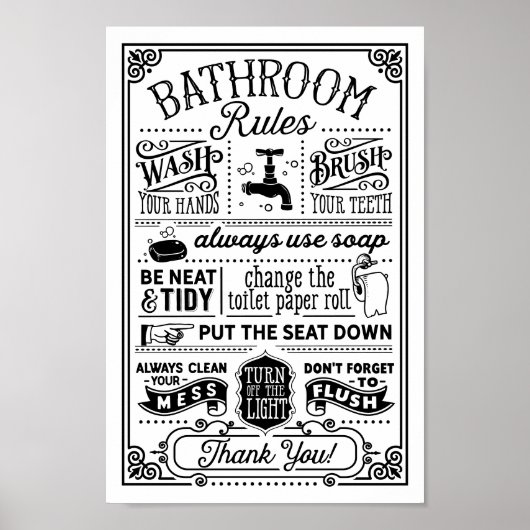 Bathroom Rules Modern Poster (Voorkant)