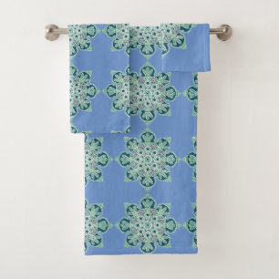 Bathroom Towel Groene medaillons op blauw Bad Handdoek