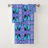 Bathroom Towel Set - Blauwe Butterfly & Hydragea Bad Handdoek (Insitu)