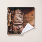 Bathroom Towel set Cowboy Boots Barn Wood Rustisch Bad Handdoek (Wasdoekje)