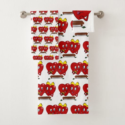 Bathroom Towel Sets Valentine's Day Couple Hearts (En situation)