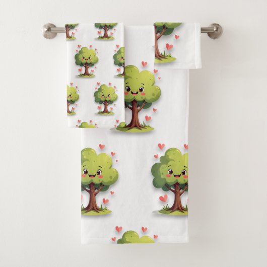 Bathroom Towel Sets Valentine's Day Tree Red Heart (En situation)