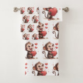 Bathroom Towel Sets Valentine's Monkey Red Heart (En situation)