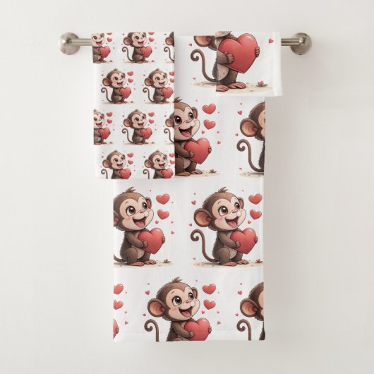Bathroom Towel Sets Valentine's Monkey Red Heart (En situation)